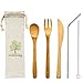 Natural Bamboo To Go Travel Cutlery Set- Washable Reusable Utensils, 7.5 inch Bamboo Spoon Fork Knife with Metal Straw, Cleaning Brush Carry Pouch, Eco-Friendly Camping Flatware Kit