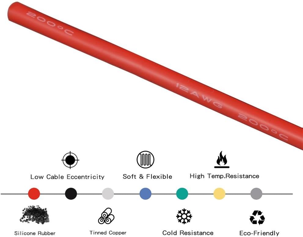 BNTECHGO 12 Gauge Silicone Wire Spool 25 ft Red Flexible 12 AWG Stranded Tinned Copper Wire: Car Electronics