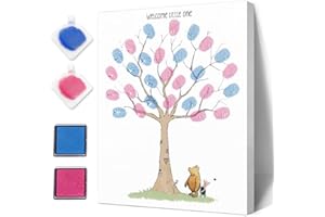 AZBUK Gender Reveal Fingerprint Tree for Baby Shower, Bear Baby Shower Gender Reveal Game, Cute Bear Pig Tree Baby Shower Guest Book Party Ideas for, Gender Reveal Party Ideas, Gender Reveal Keepsake Game