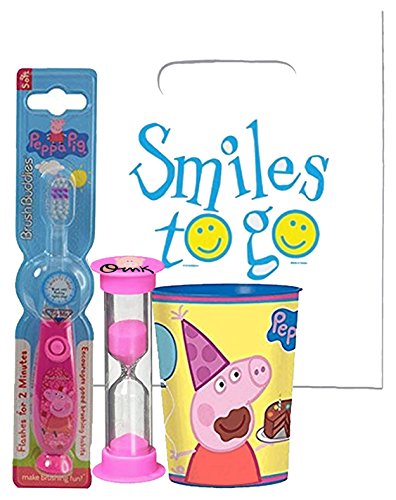 Peppa Pig Inspired 3pc Bright Smile Oral Hygiene Set! Light Up Toothbrush, Brushing Timer & Mouthwash Rise Cup! Plus Bonus Remember to Brush Visual Aid!