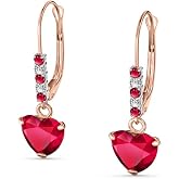 14K Solid Gold Lab Grown Ruby and Diamond Heart Leverback Earrings for Women, Fine Jewelry, Galaxy Gold GG