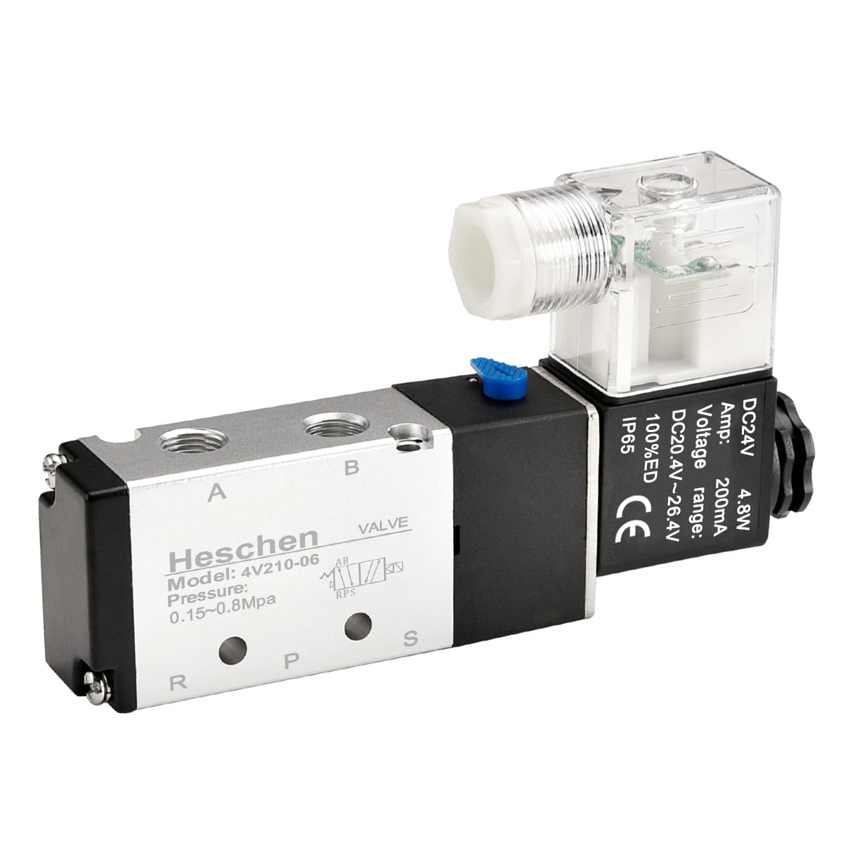 Heschen Electrical Pneumatic Solenoid Valve 4V210-06 DC 24V PT 1/8 5 Way 2 Position