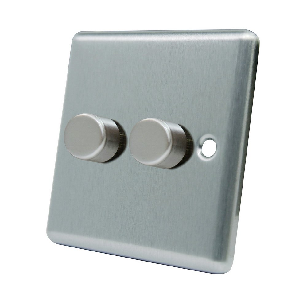 AET CSC2GDIMLED Satin Chrome Classical 250W-10 Amp Double 2 Gang 2 Way 250W LED Light Dimmer Switch, 250 W, 240 V