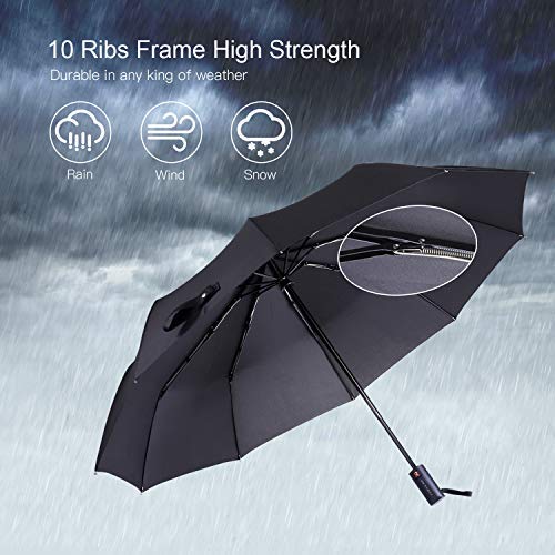 REYLEO Windproof Travel Umbrella with Teflon Coating, Ultralight Only 520g, Auto Open/Close Button, Folding Umbrellas Can be Folded 10000+ Times