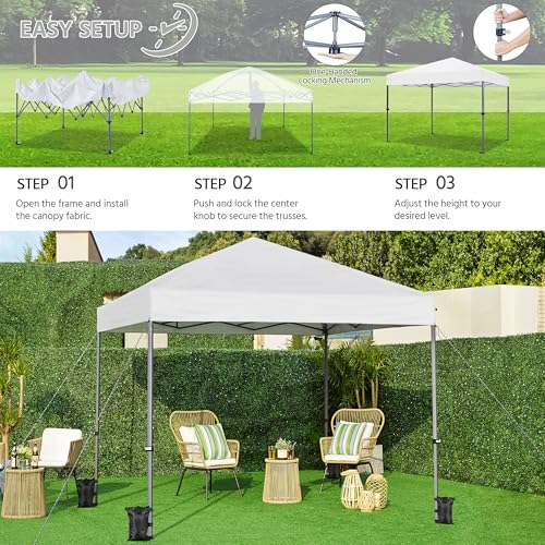 Yaheetech 10x10 1-Person Setup Pop Up Canopy Tent, Instant Portable Commercial Canopy Tent, Outdoor Gazebo with 1-Button Push, Wheeled Bag & 4 Sandbags for Home, Party & Outdoor Activities, White