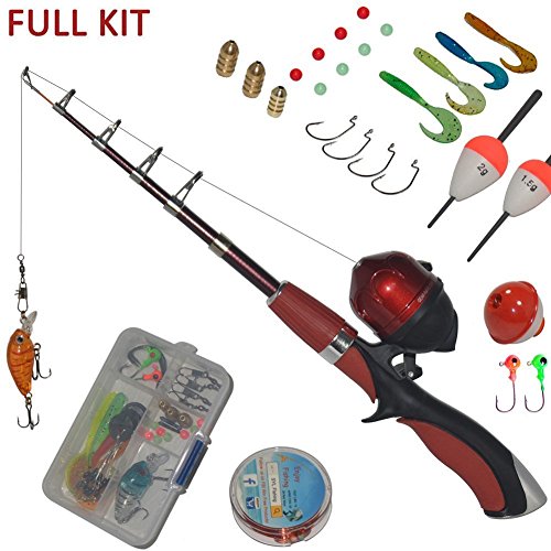 Portable mini fishing rod and reel combo kids fishing pole with f…
