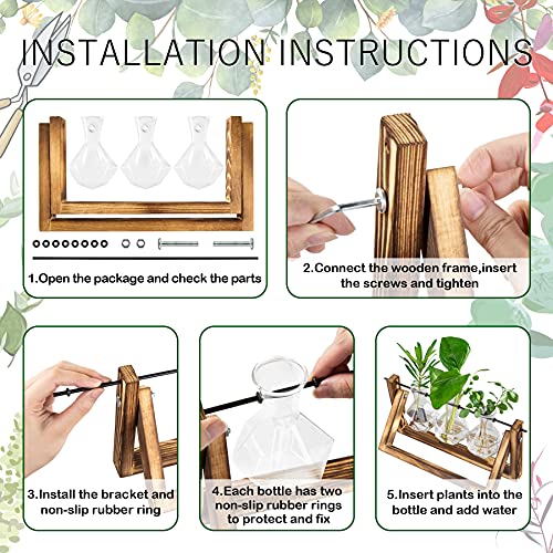 Waytoeast Propagation Stations Desktop Air Plant Terrarium - Glass Planter 3 Diamond Glass Vase with Swing Wooden Stand for Hydroponics Plants Home Garden Office Decor