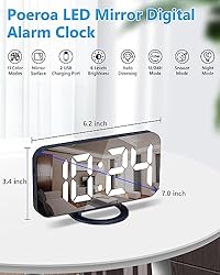 Digital Alarm Clock, Large Mirrored LED
