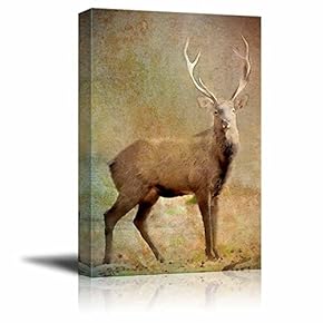 Animal Theme Canvas Wall Art - an Elk on The Vintage Background - Giclee Print Gallery Wrap | Modern Home Art Stretched & Ready to Hang - 12x18 inches
