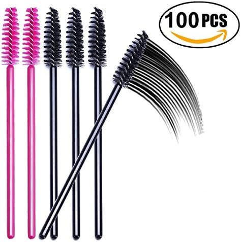 GTVIA 100 Pack Disposable Eyelash Mascara Brushes Wands Applicator Makeup Brush Kits（Black &amp; Pink）