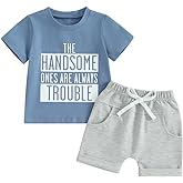 Toddler Baby Boy Summer Outfit Short Sleeve Letter Print T Shirt Top and Casual Shorts Set Cute Infant Newborn Clothes