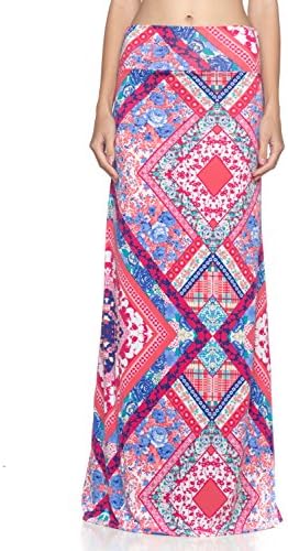 Maxifaldas Women's Fold Over Waist Long Colorful Maxi Skirt (Large, ML07 Pink)