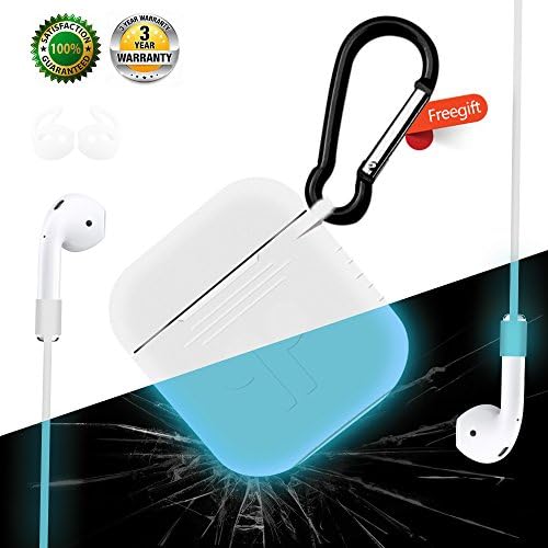 AirPods Case,AirPods Accessories for Airpod case with Silicone Airpods cover and Night-glow Anti-lost Strap and a Pairs of Ear Hooks with free gift Carabiner[Night-glow Blue]