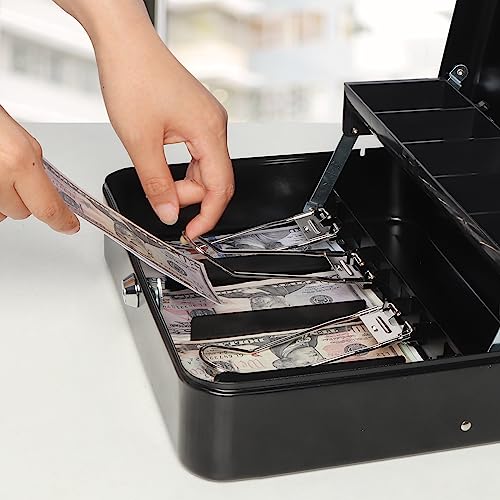 Jssmst Large Locking Cash Box With Money Tray, Lock Box With Security