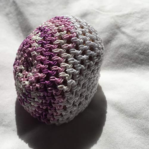 White with Variegated Purple and White Hand Crocheted Footbag 7x7 Inch