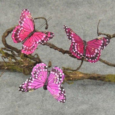 Package of 12 Hues of Purple Artificial Feathered Butterflies with Attached Silver Clip for Floral Embellishing, Crafting and Creating