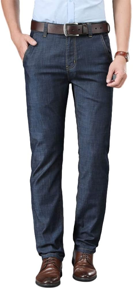 brandless Men's Jeans Thin Section High Waist Loose Straight Casual Soft Breathable Solid Color 