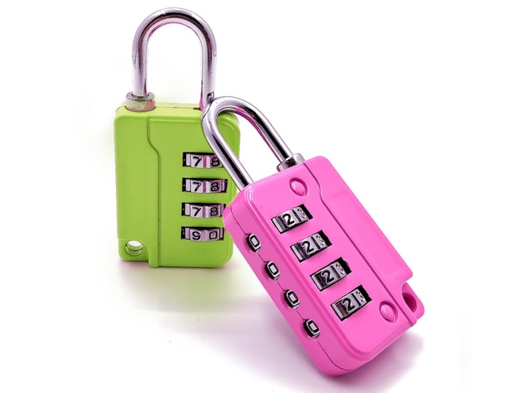 Kellegour Combination Lock Padlock, Pack of 2 Combination Lock, Luggage Lock, 4-Digit Locks, Combination Code, for School Cupboards, Gym, Offices, Cupboards, Hotels (Pink Green)