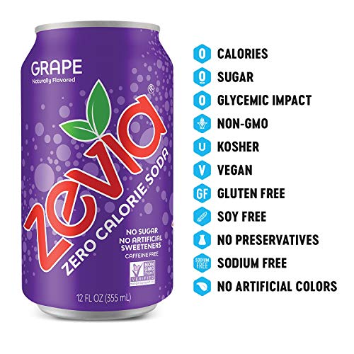 Zevia Soda Zero Calorie Sugar Free (12 pack) Cola, Orange, & Grape