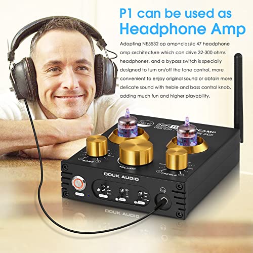Douk Audio P1 Vacuum Tube Bluetooth Preamplifier, GE5654 Audio Preamp