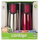 Contigo 2-Pack Vacuum-Insulated Autoseal Travel Tumblers with Easy Clean Lid, Stainless/Berry
