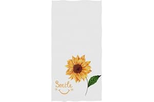 Pfrewn Happy Face Sunflower Hand Towels 16x30 in, Rustic Sunflowers Floral Thin Bathroom Towel, Ultra Soft Highly Absorbent Small Bath Towel Bathroom Decor
