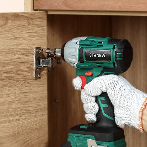 STANEW 320Nm Brushless Cordless Impact Wrench 20 V, Electric Impact Nutrunner with Two 3.0Ah Batteries, Adjustable Torque, Box with 49 Pieces Accessories