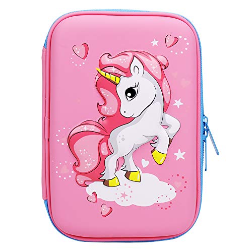 Pencil Case Pen Pouch Box for Girls Cute Unicorn Pencil Case Kawaii School Supplies Crayon Box EVA Plastic Pencil Organizer Stationery Holder for Kids