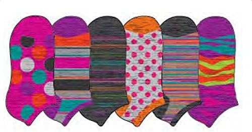 Pack of 6 Casual Low Cut No Show Unisex Socks - Cute Design Non Slip Dri Fit Casual Ankle Crew Socks - Red Green Blue black Polka Dot stripe / 7-9