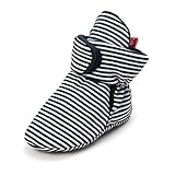 QGAKAGO Baby Girls or Boys Fleece Booties - Cotton Lining and Soft Sole Prewalker Pull-on Shoes (L: 5.12 Inch(12~18 Months), Black Stripe)