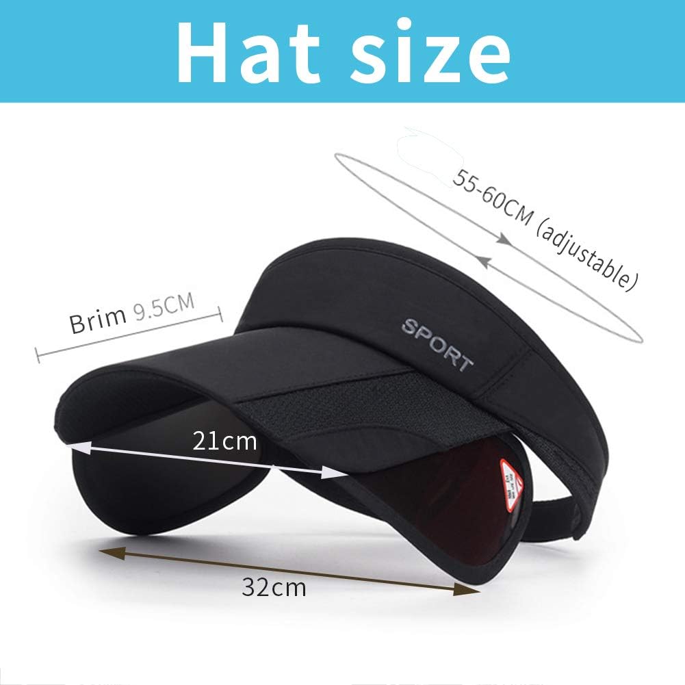 Summer Sun Visor Hat - Women Adjustable Golf Cap with Retractable Brim, UV Protection Beach/Tennis Sport Hat (Black): Clothing