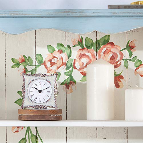 NIKKY HOME Crystal Elegant Small Quartz Analog Table Clock with Rosy Rhinestone Non-Alarm Desk Clock 3.5 by 1.5 by 3.5 Inches, White and Pink