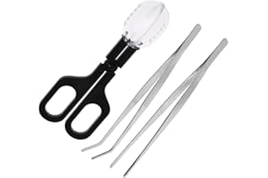 3in1 Feeding Tool Reptile Feeding Tongs Cricket Clamp Bug Scooper, Cleaning Supplies Scooper+ 2X Tweezers for Reptile, Hedgeh