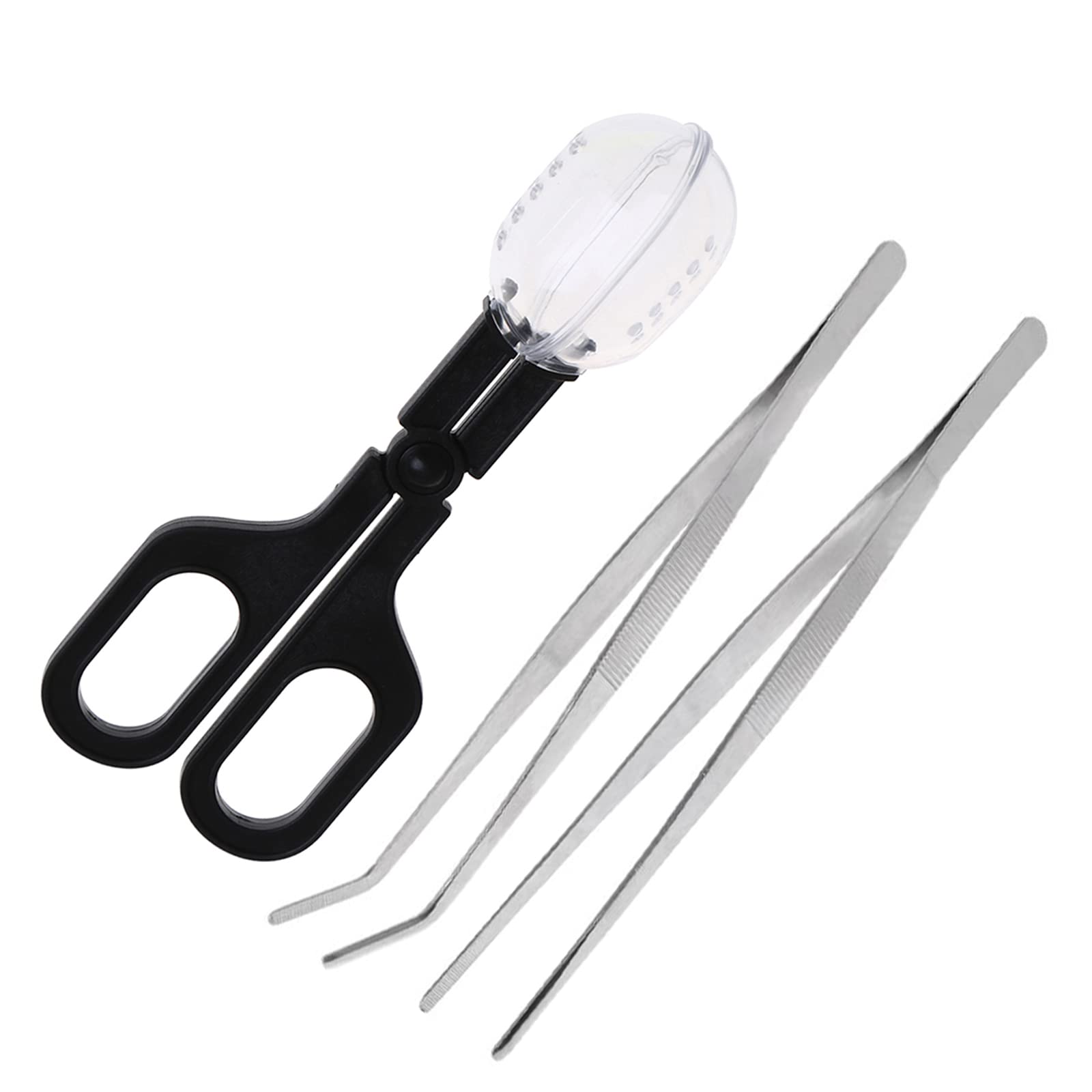 3in1 Feeding Tool Reptile Feeding Tongs Cricket Clamp Bug Scooper, Cleaning Supplies Scooper+ 2x Tweezers for Reptile, Hedgehog, Hamsters, Guinea Pig,Lizard, Spider Bearded Dragon (Black)