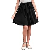 GORLYA Girls Tie Belt High Waist Flowy A-Line Flared Skater Midi Skirt with Pockets for 4-14T