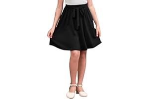 GORLYA Girls Tie Belt High Waist Flowy A-Line Flared Skater Midi Skirt with Pockets for 4-14T