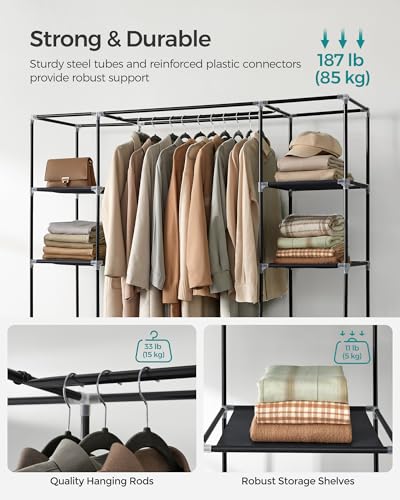 SONGMICS 59" Portable Clothes Closet Wardrobe Storage Organizer with Non-Woven Fabric, Quick and Easy to Assemble, Extra Strong and Durable, Black ULSF03H