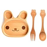 Daisy Happy Natural Bamboo Baby Feeding Set 3pcs Includes Plate, Spoon and Fork,BPA Free Infant and Kid Friendly - 7.8''