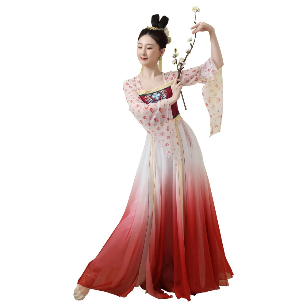Photo 1 of Chinese Hanfu Costume Tang Dynasty for Women Classical Dance Costume Dance Skirts Embroidery Top Red Chinese Style Clothes