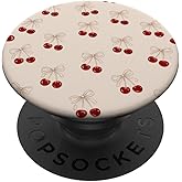 Cherry Pink Bow Coquette Pattern Cute Aesthetic Girly PopSockets Adhesive PopGrip