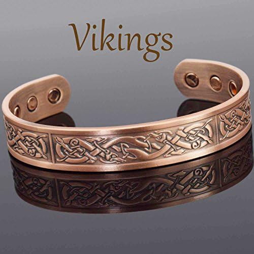 Viking Bracelet Mens Solid Copper Magnetic Bracelet Joint Wrist Pain Relief Therapeutic Stylish Healing Bangle (VC)-Viking (M: Wrist 6.5-7.6")