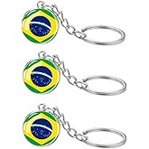 LLBFHH 3 Pcs Brazil Flag Key Chain,Cool Keychain for Car Keys, Stainless Steel Keyrings & Keychains,Used for Home Decoration, Jewelry Hanging Decorations.