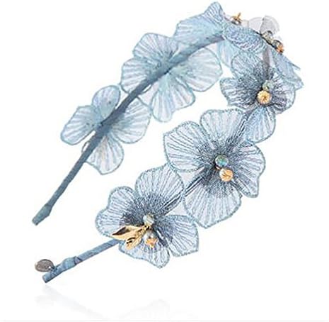 LUCKYOON Gorgeous Lace Embroided Flower Crystal beads Womens Girls Hair Hoop Wedding Engagement Festival Gift (Blue)