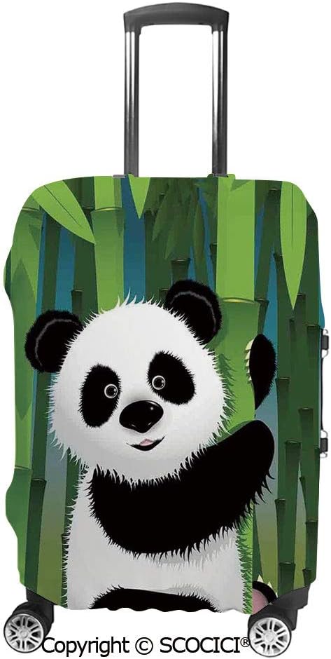 SCOCICI Curious Baby on Stem of the Bamboo Bear Jungle Wood Illustration Luggage Case Protective Baggage Suitcase Cover for 19"-32" Luggage