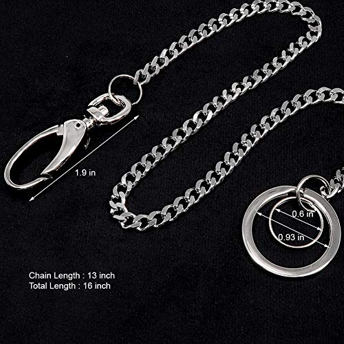 newtro Wallet Chain Stainless, Wallet Purse Chain Key Chain with Chain for Biker Trucker Motorcycle Pants Jean, Silver 16" for Men Women ST01 - Thumbnail 3