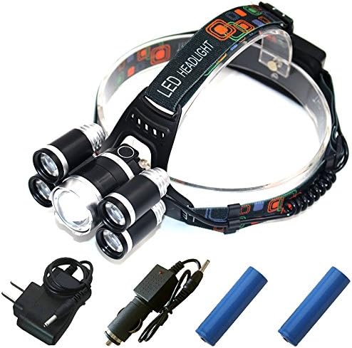 ustopfire LED Headlamp,6000 Lumen 5 Light 4 Modes Rechargeable Waterproof Super Bright Headlamp,Adjustable Headlamp with Charger and Battery,Outdoor Camping Biking Hunting Fishing