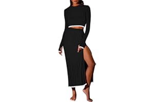 Pink Queen 2 Piece Skirt Outfits for Women Knit Sweater Crop Top Bodycon Party Cocktail Fall Blazer Dresses