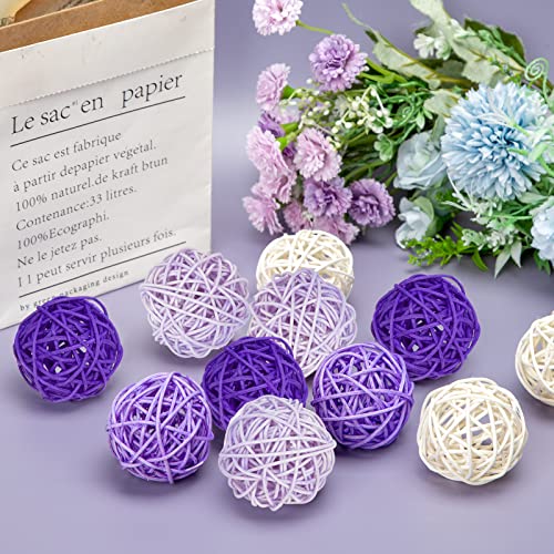 DomeStar 32PCS Purple Rattan Decorative Balls for Bowl Centerpiece,2 Inch Rattan Balls Wicker
