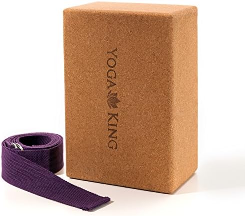 Cork Yoga Block 4" x 6" x 9" and Bonus Yoga Strap | Ideal For Yoga, Pilates, Fitness and Gym Activities | Improved Flexibility and Alignment | Lightweight and Natural Yoga Brick by YogaKing