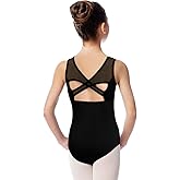 Tegmk Girls Turtleneck Dance Leotard for Ballet, Lace Neckline, Full Front Lining, Hollow Back